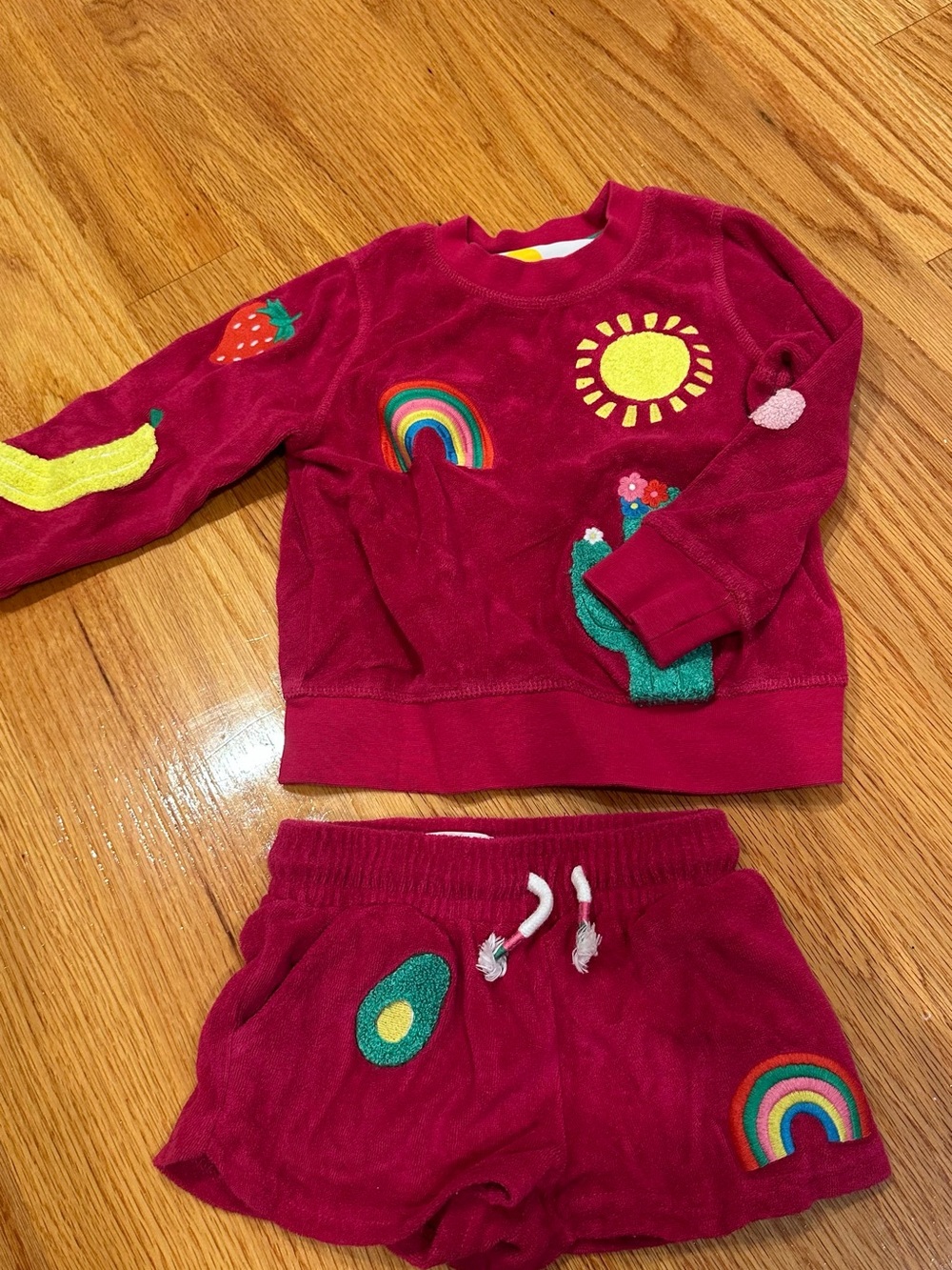 Mini Boden Pink Plush Set with Rainbow & Fruit Patches